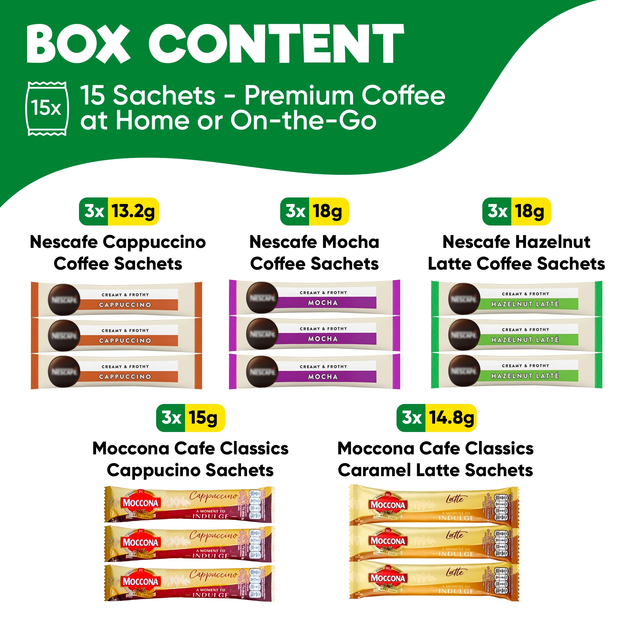 Instant Coffee Variety Pack – 15 Sachets
