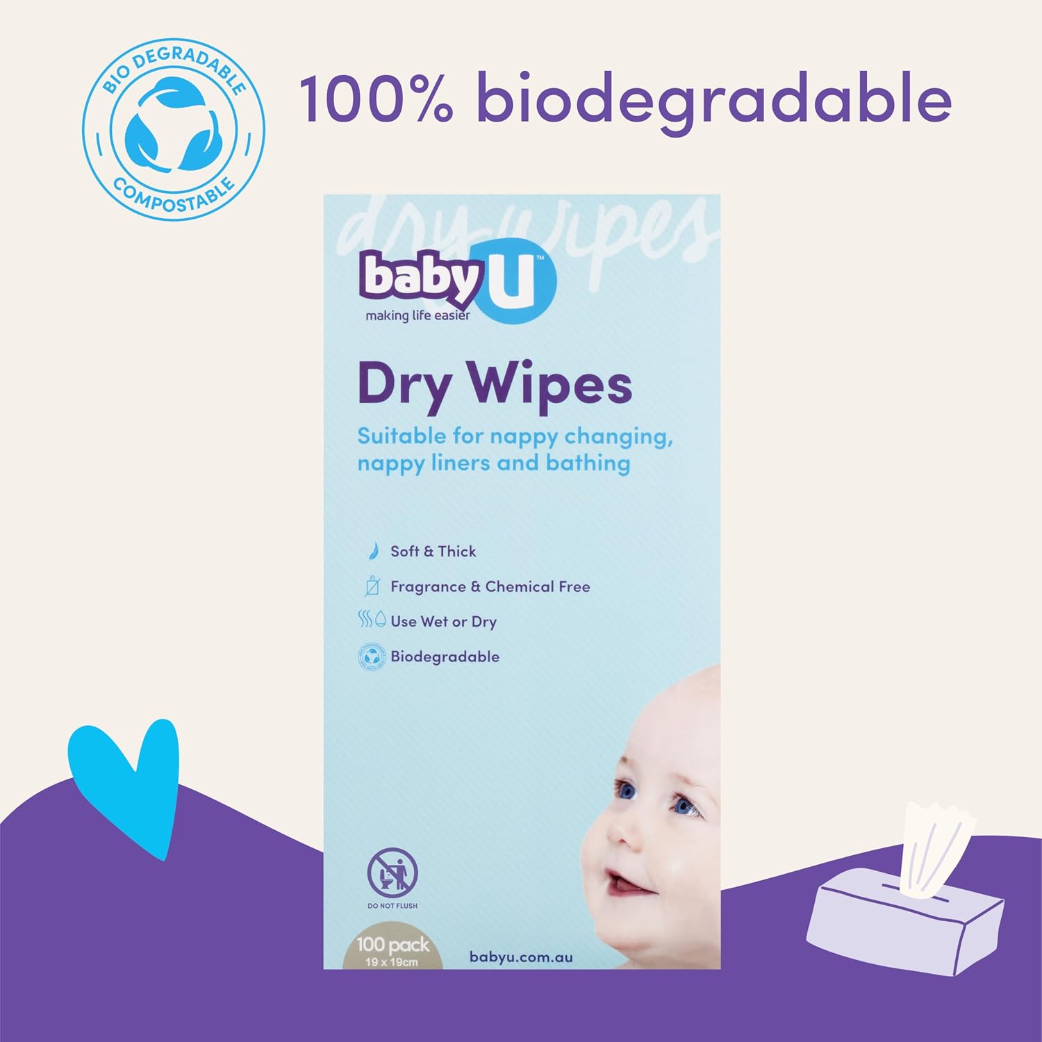 Baby U Dry Wipes (100 Pack)
