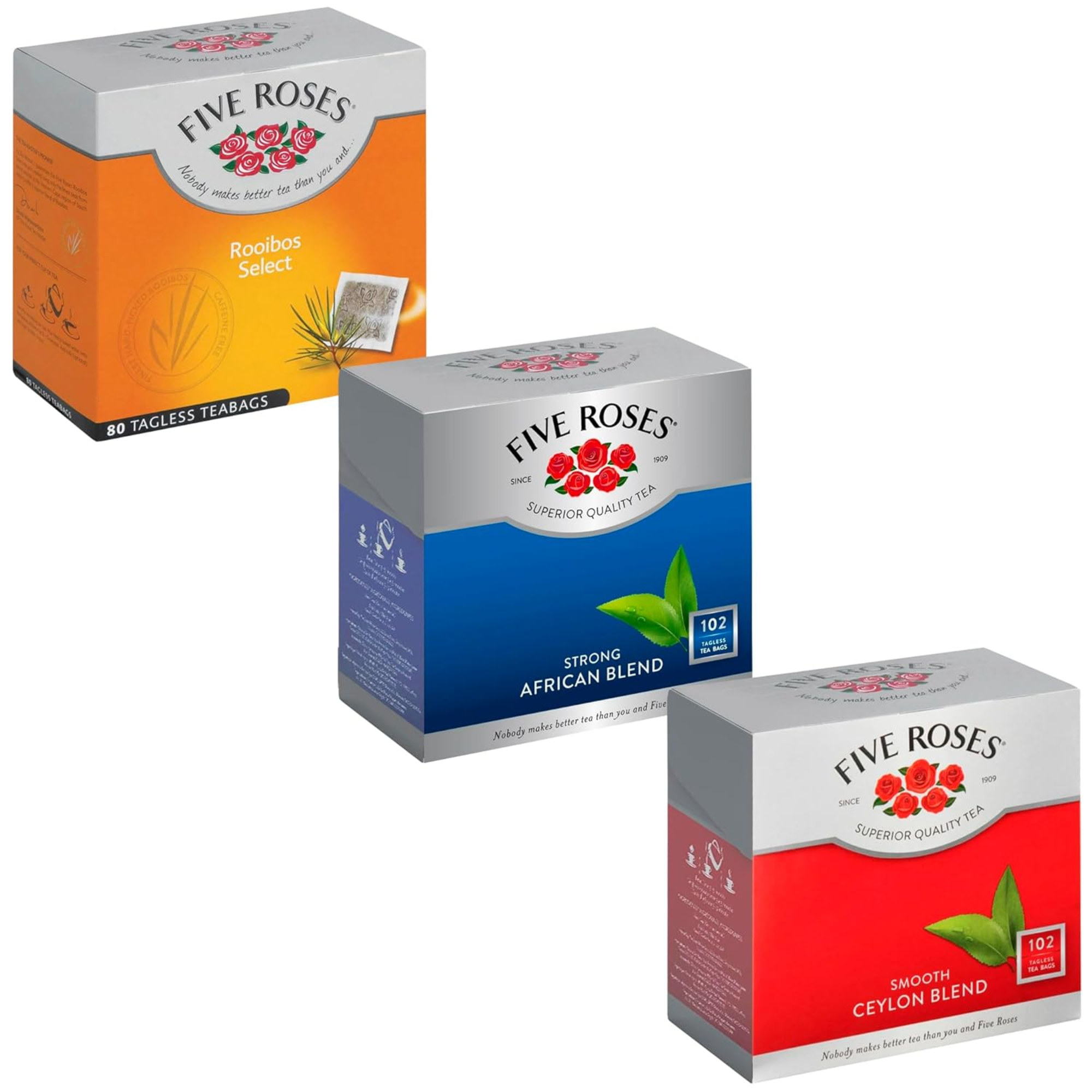 Five Roses South African Tea Gift Set - Rooibos, Ceylon & African Blend (3-Pack)