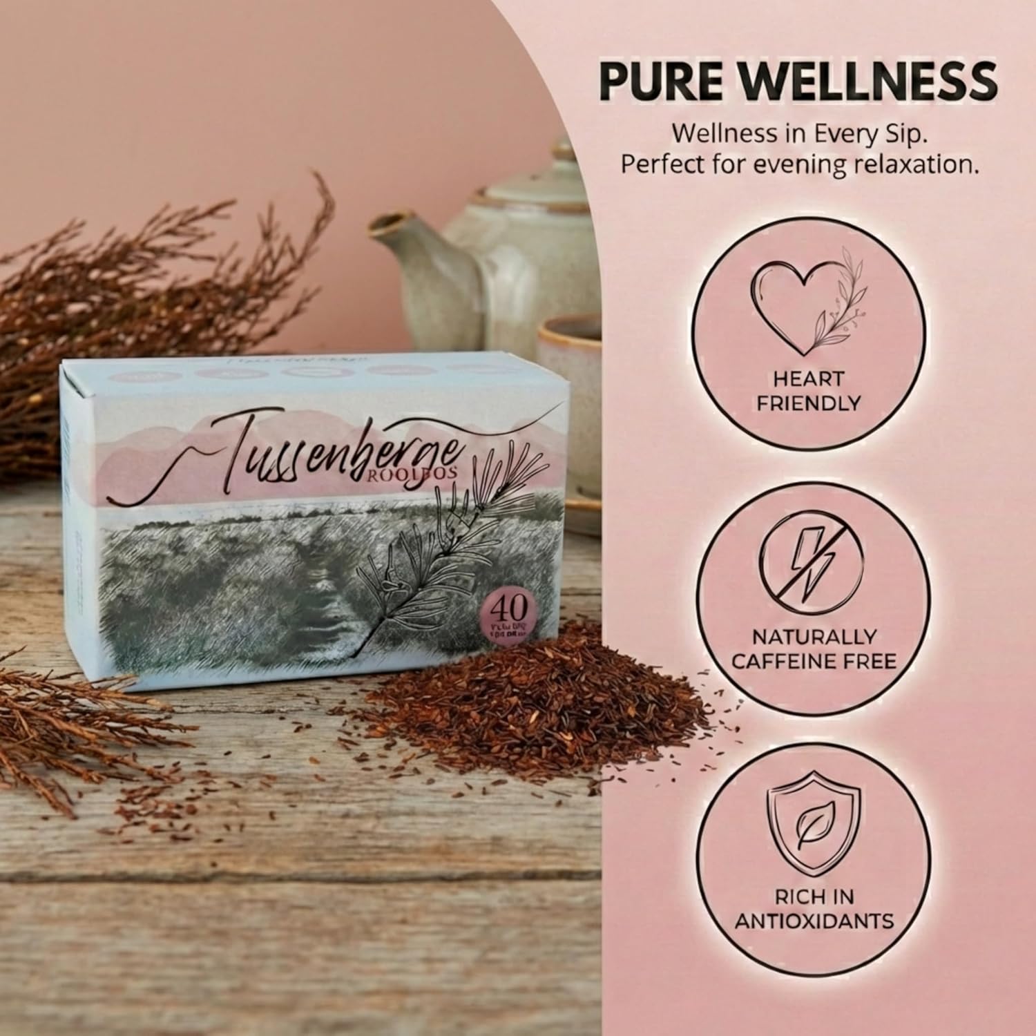 Tussenberge Pure South African Rooibos 40 Tea Bags