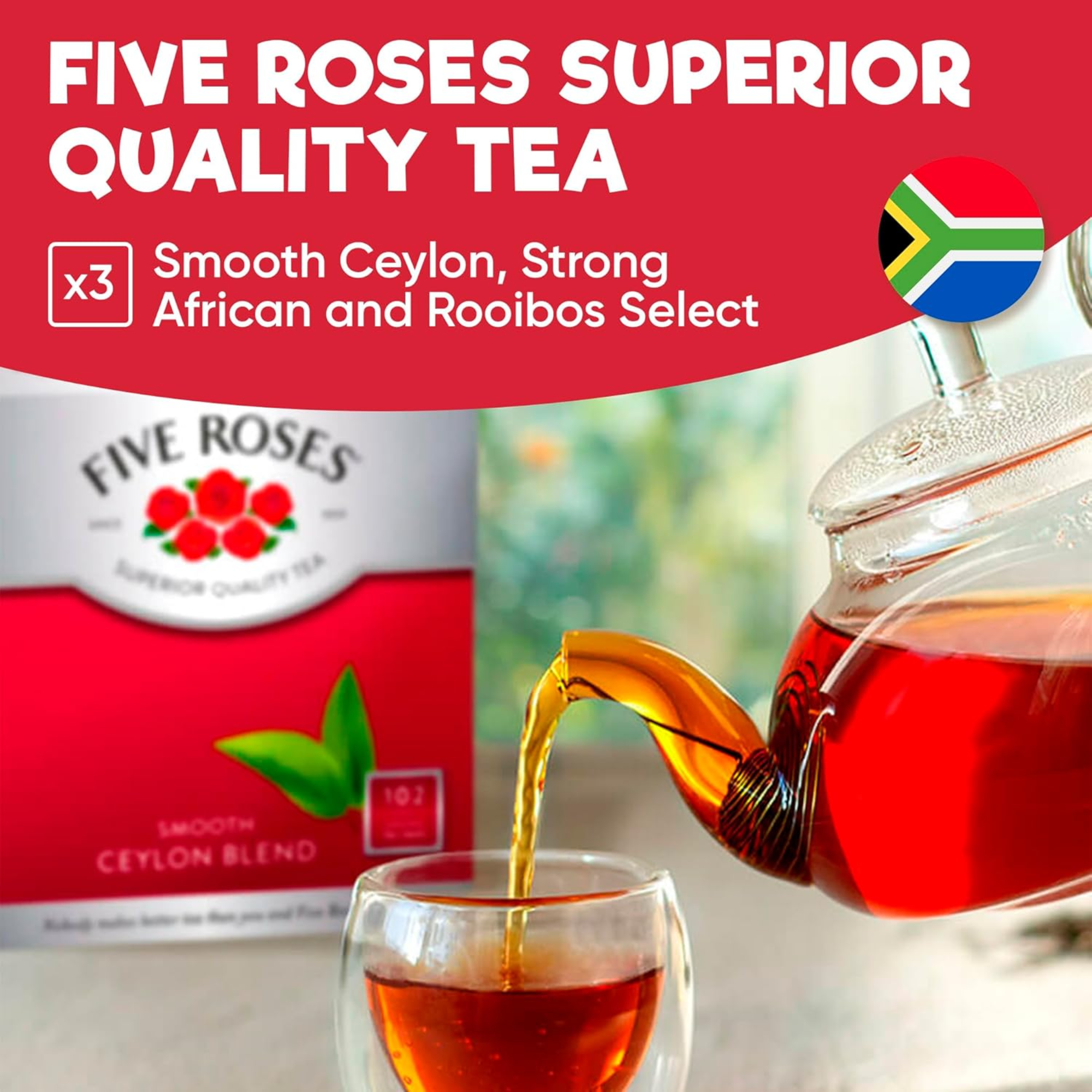 Five Roses South African Tea Gift Set - Rooibos, Ceylon & African Blend (3-Pack)
