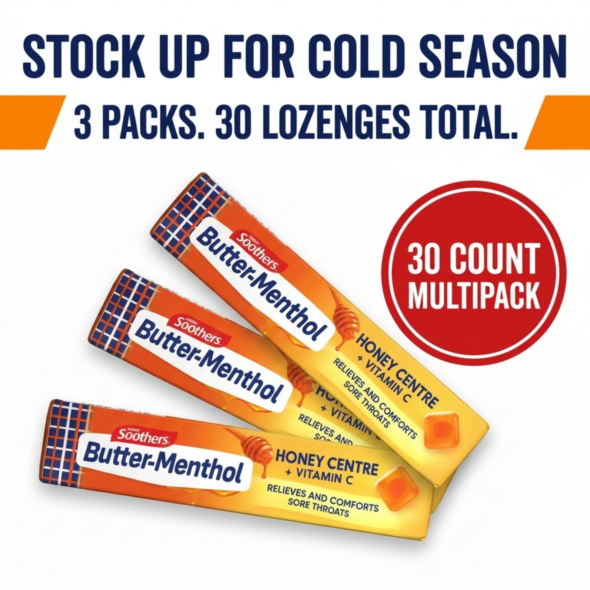Butter-Menthol Honey Lozenges – 3 x 10 Throat Relief