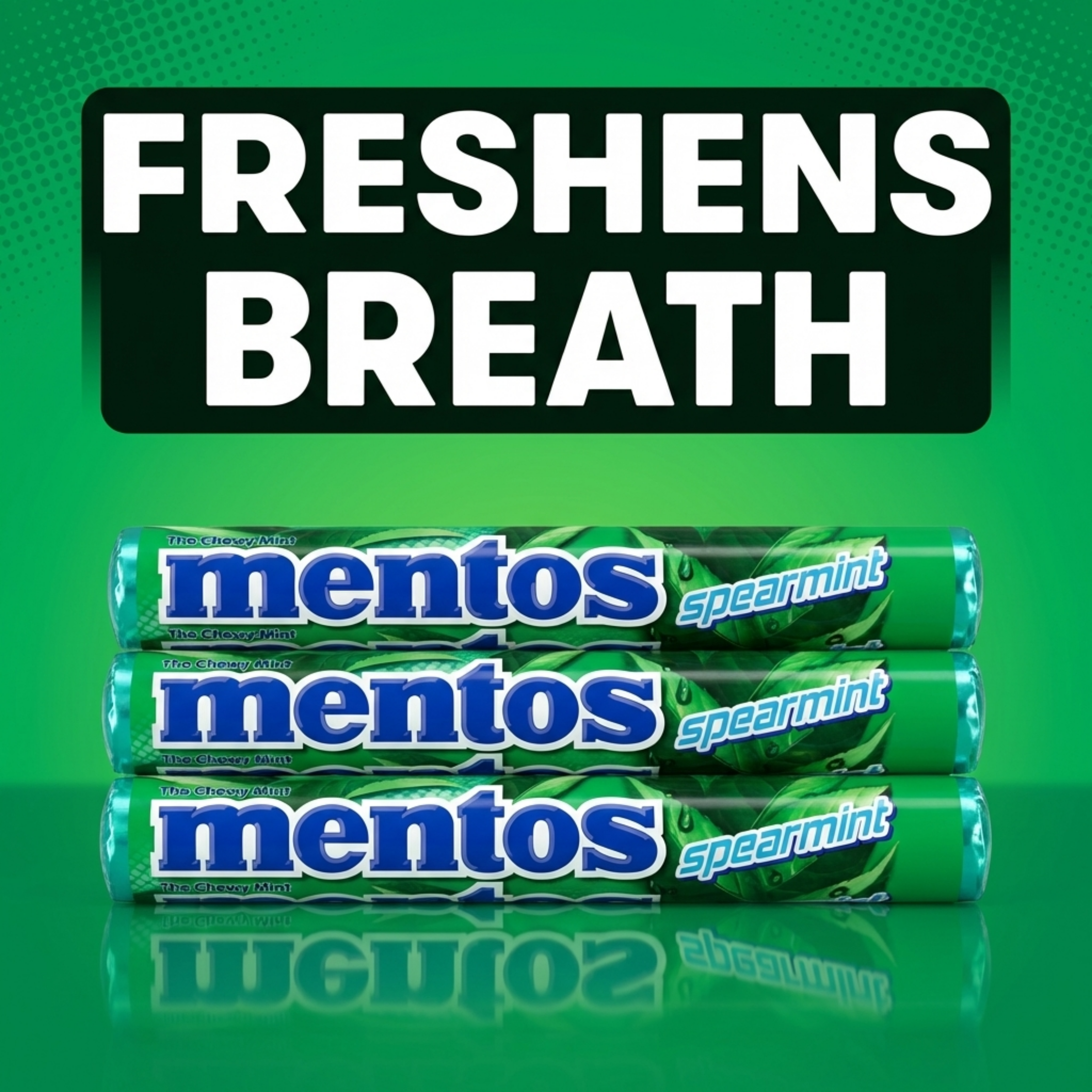 Mentos Spearmint Chewy Mint Rolls - Bulk 15-Pack (210 Pieces)