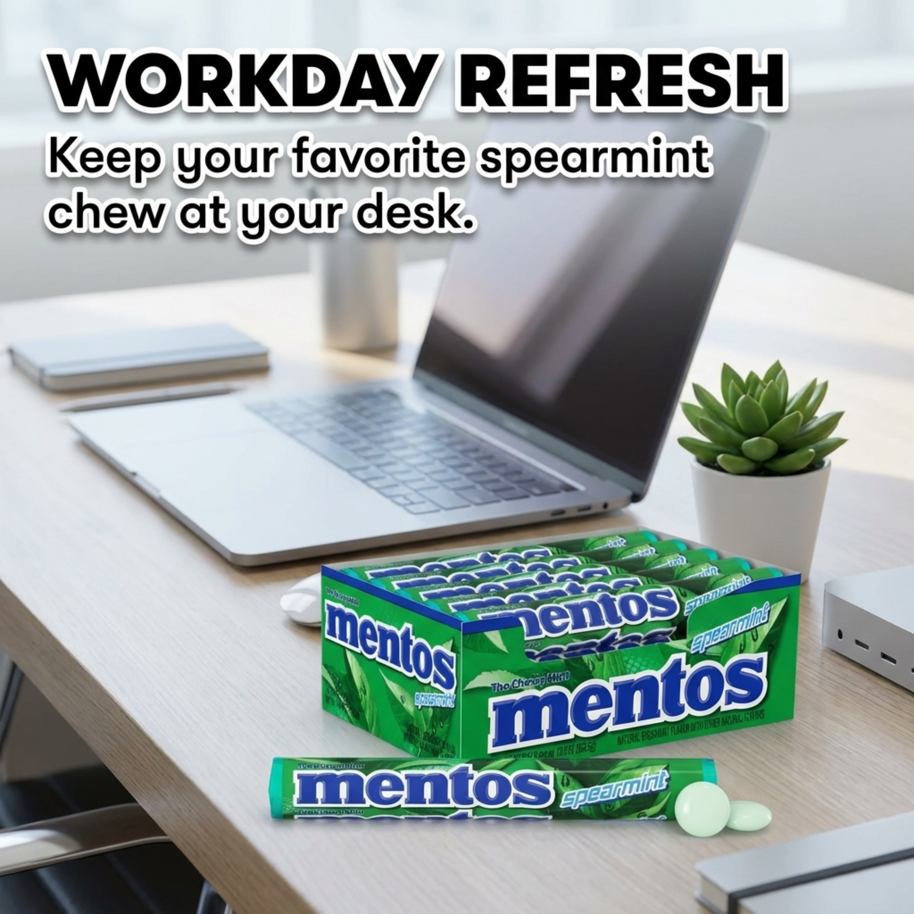 Mentos Spearmint Chewy Mint Rolls - Bulk 15-Pack (210 Pieces)