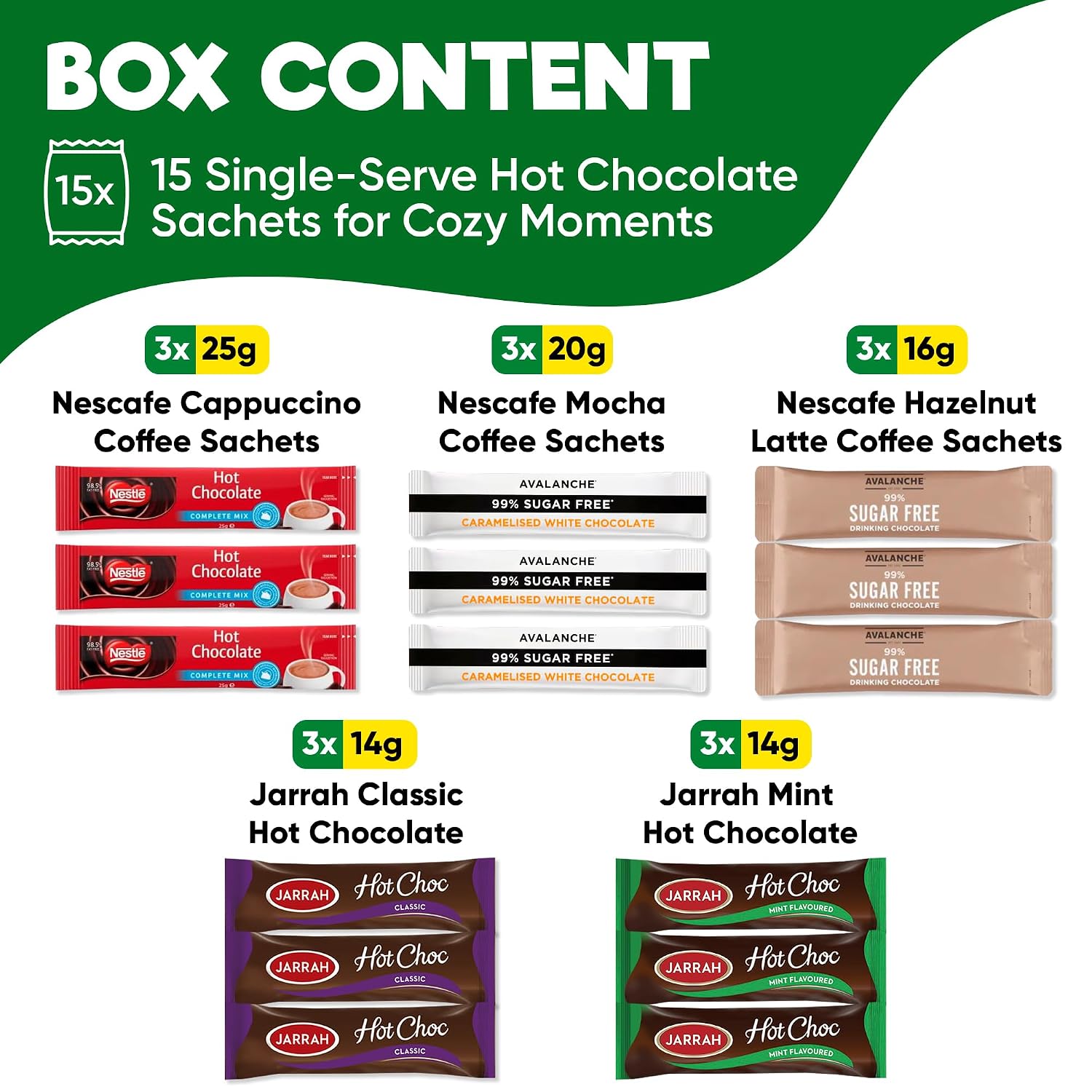 Hot Chocolate Variety Pack, 15 Sachets Gift Box