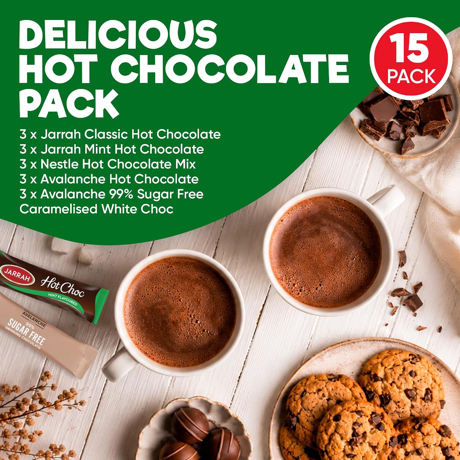 Hot Chocolate Variety Pack, 15 Sachets Gift Box