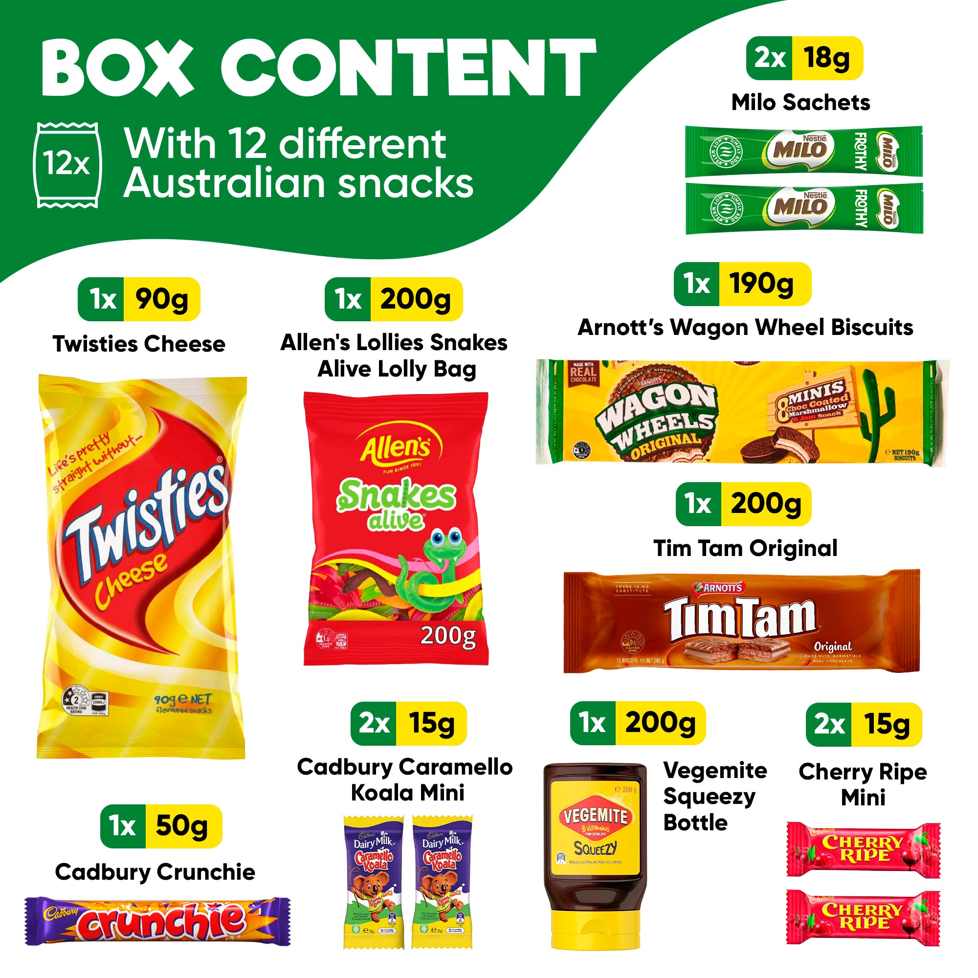 Australian Holiday Snack Box – 12 Authentic Aussie Treats Including, Vegemite, Twisties & More
