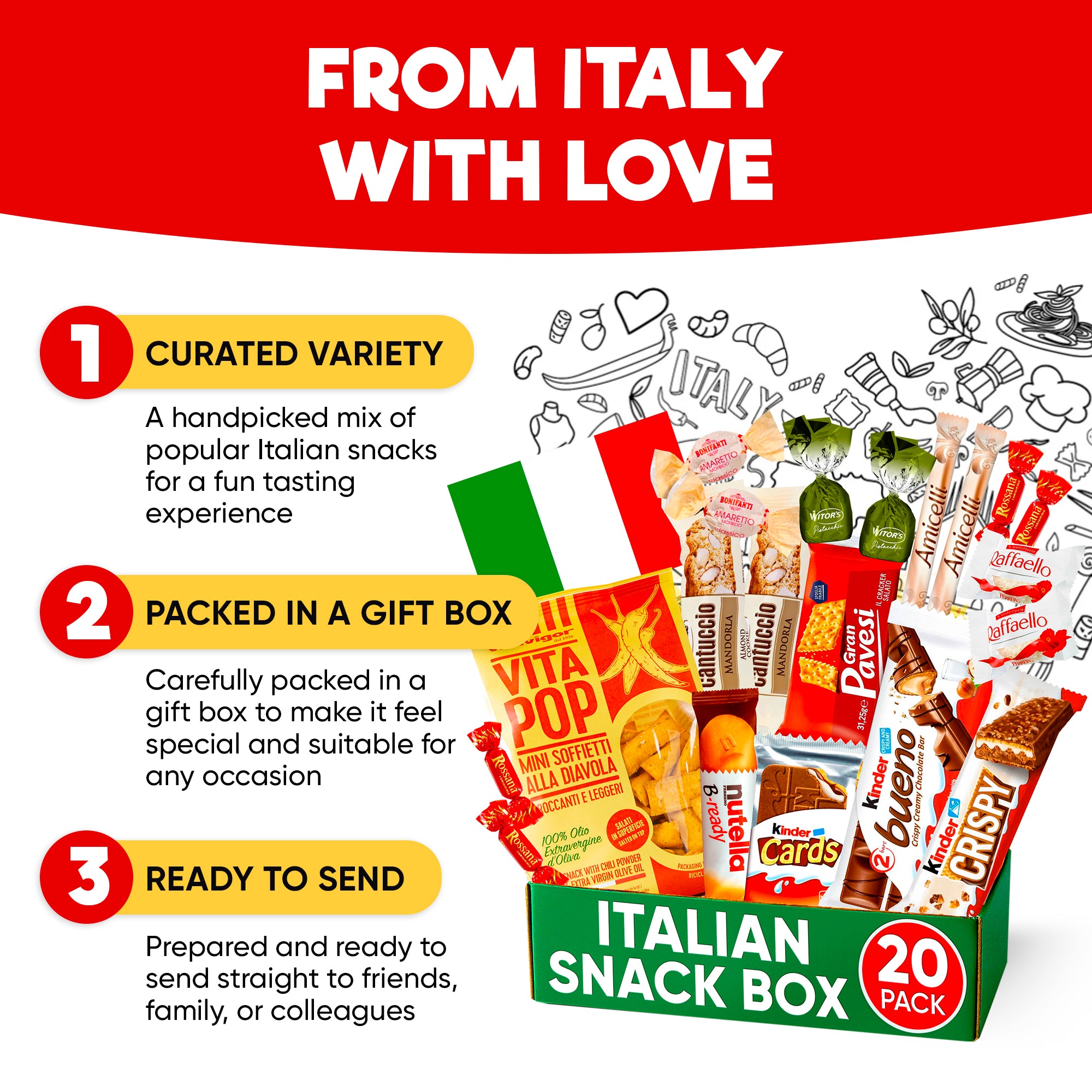 Italian Snack Box – 12 Authentic Italian Treats Variety Pack