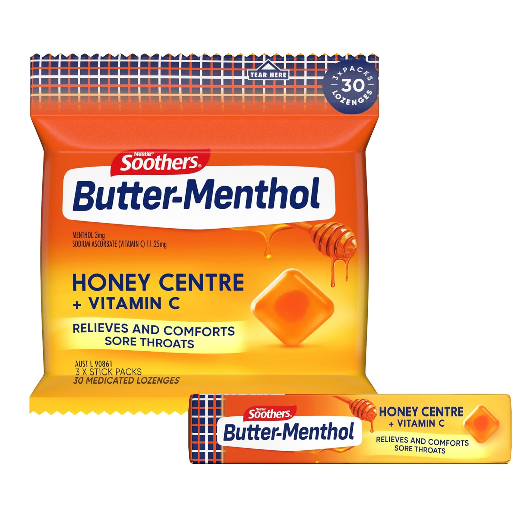 Butter-Menthol Honey Lozenges – 3 x 10 Throat Relief