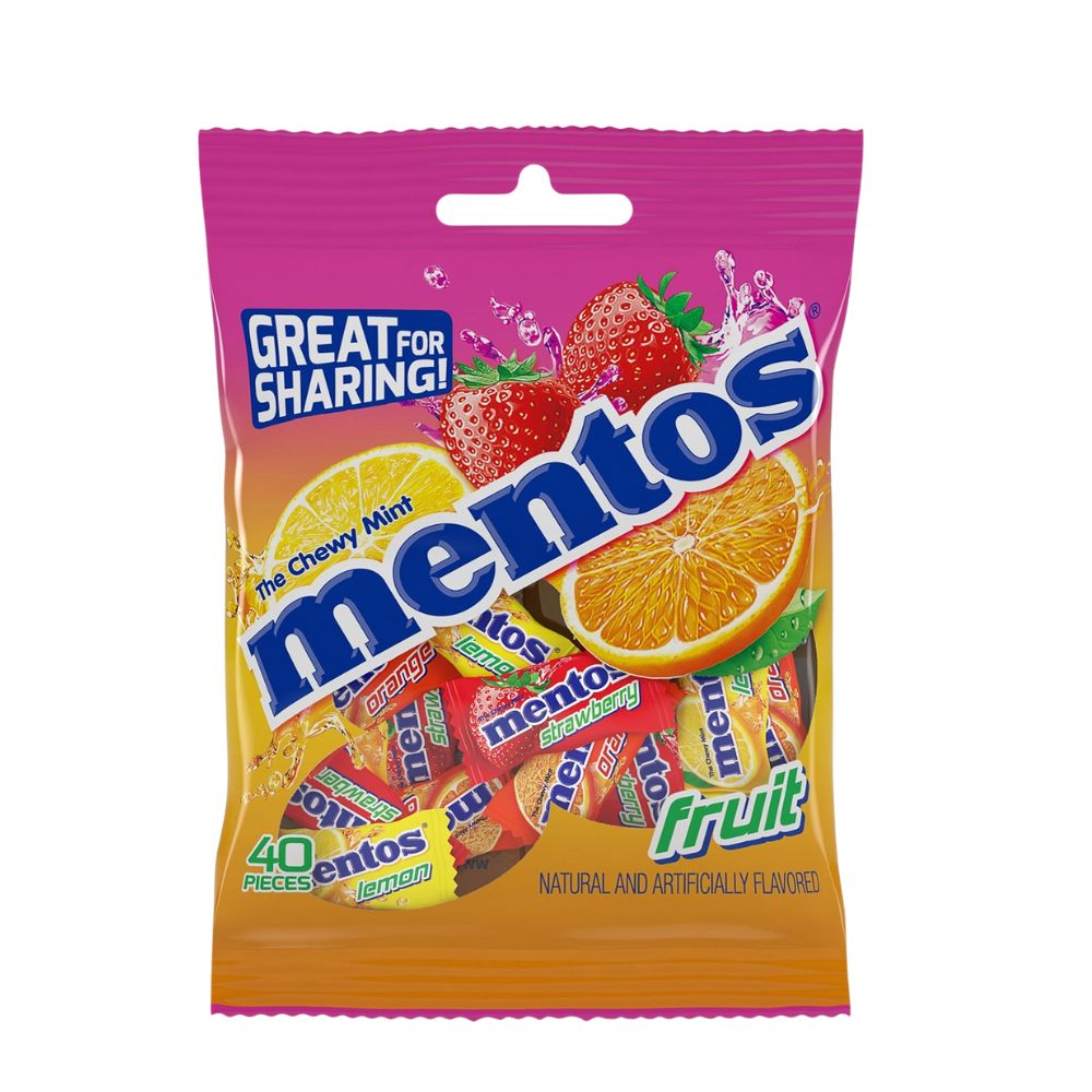 Mentos Fruit Chewy Mints - 40 Individually Wrapped Pieces (Bulk Peg Bag)