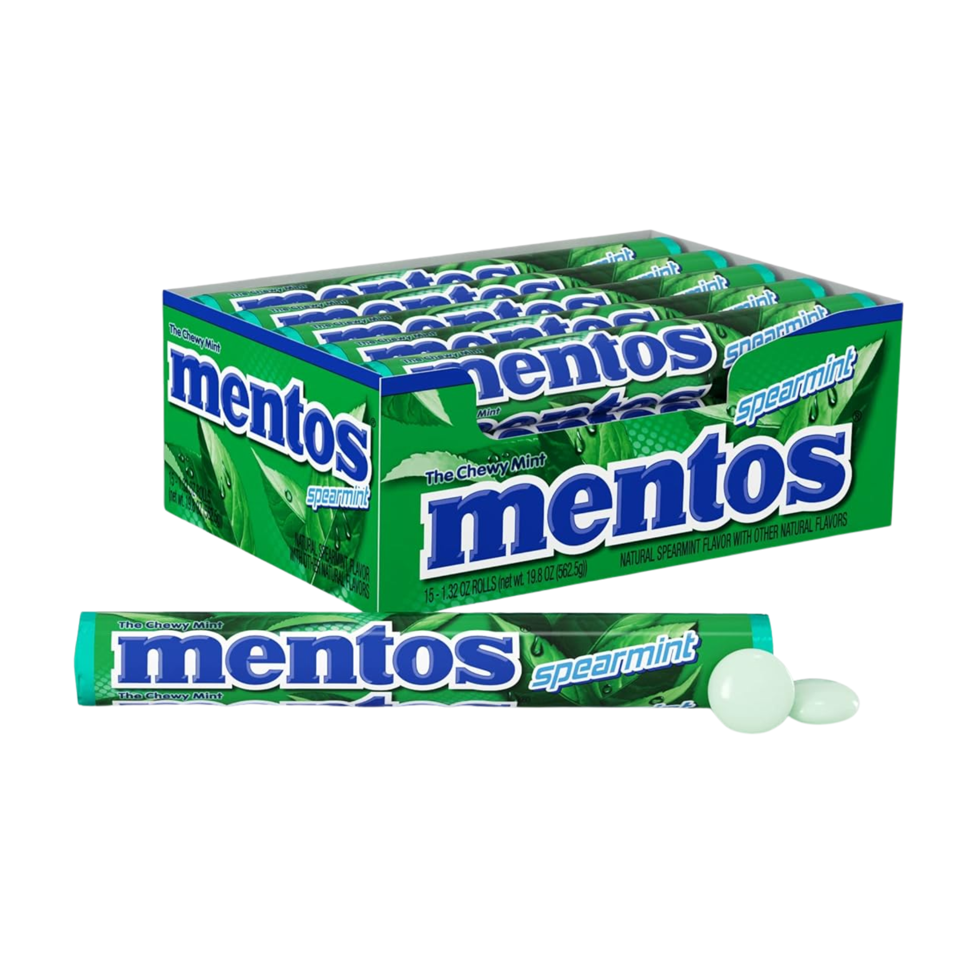 Mentos Spearmint Chewy Mint Rolls - Bulk 15-Pack (210 Pieces)