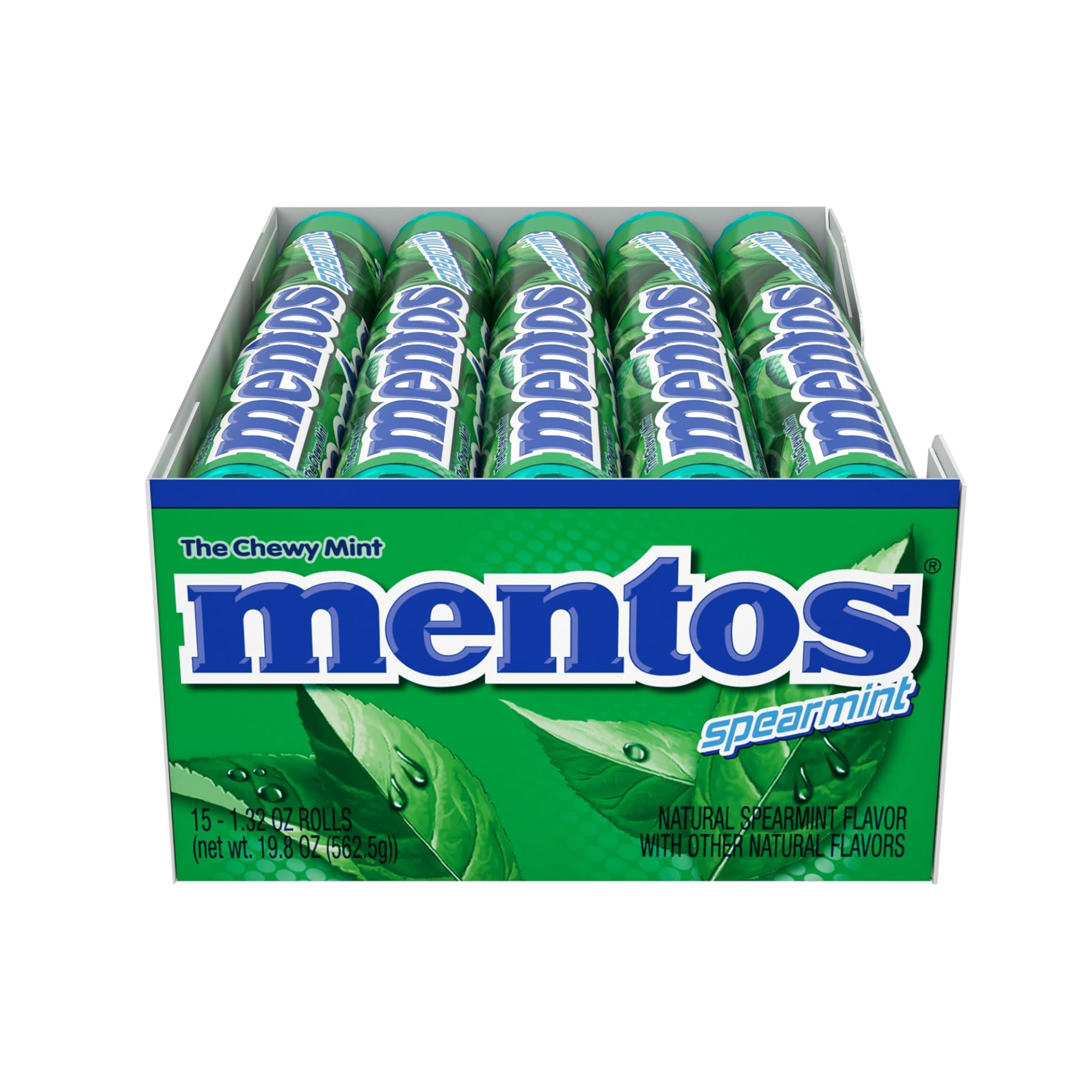 Mentos Spearmint Chewy Mint Rolls - Bulk 15-Pack (210 Pieces)