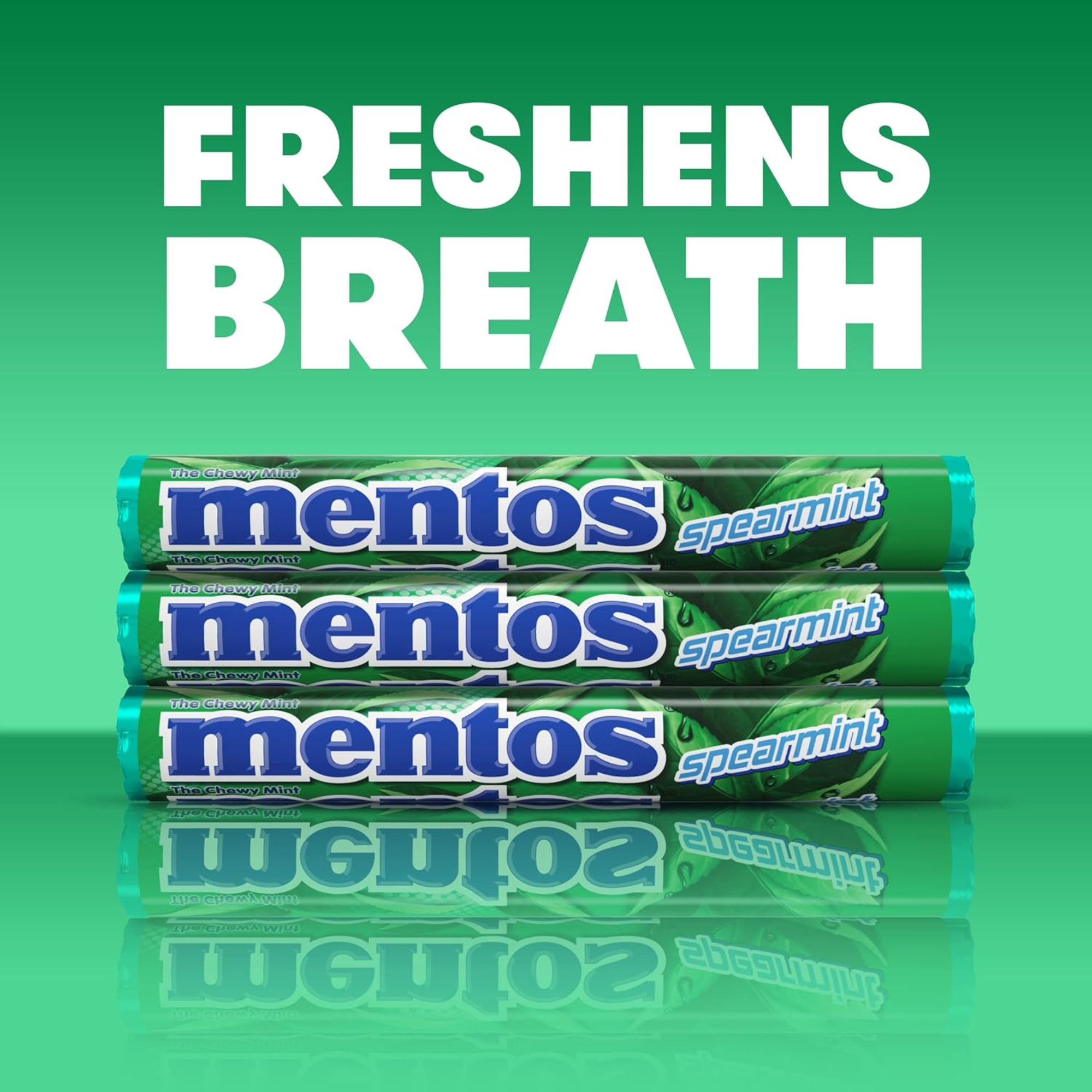 Mentos Spearmint Chewy Mint Rolls - Bulk 15-Pack (210 Pieces)