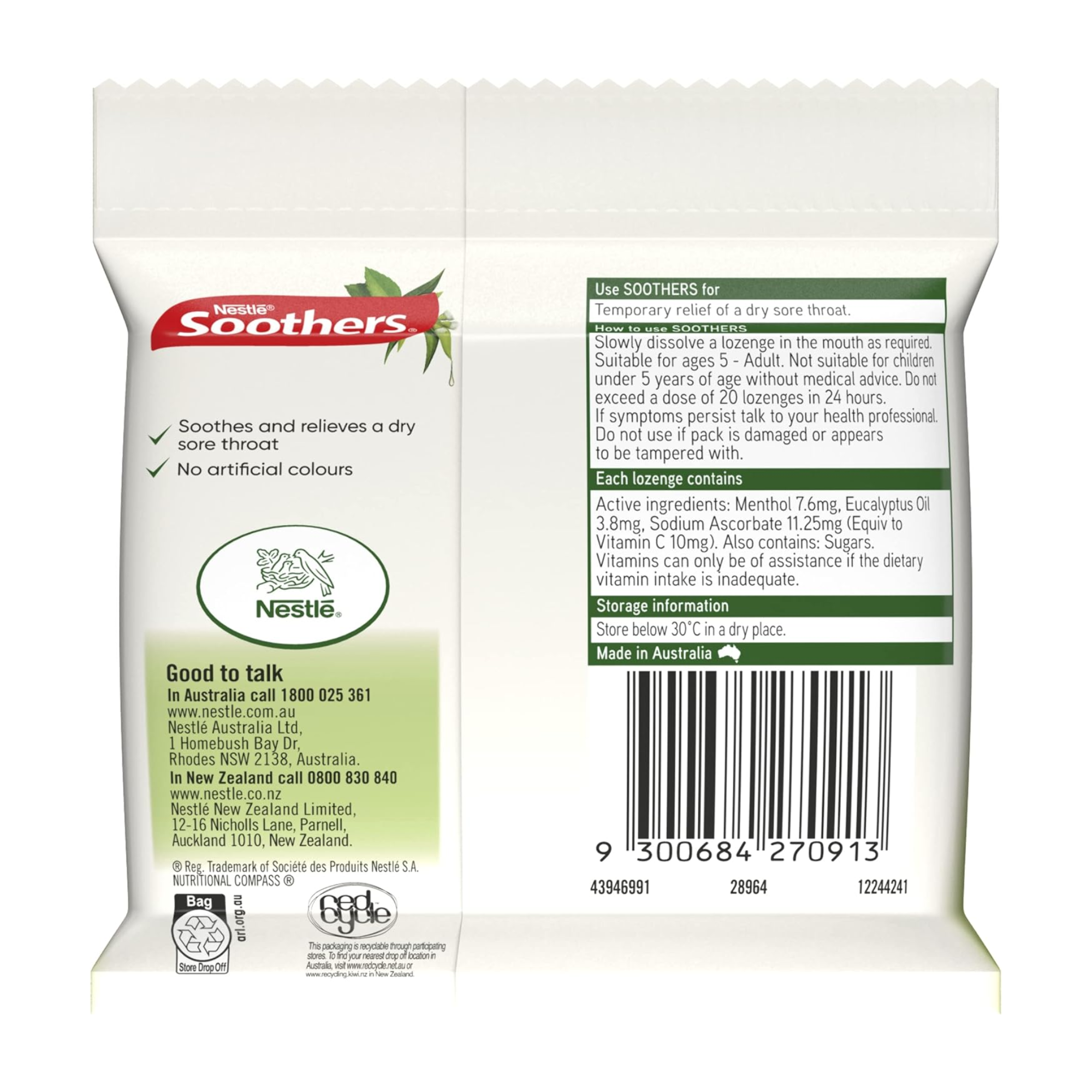 Soothers Eucalyptus & Menthol Lozenges Multipack – 3 x 10 Throat Relief