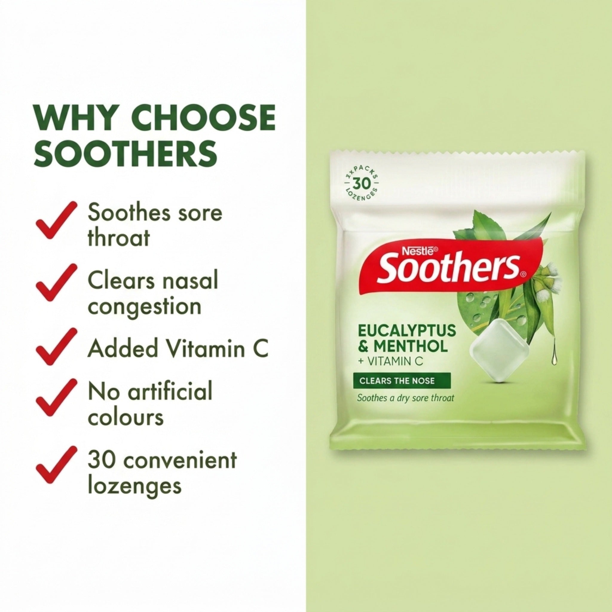 Soothers Eucalyptus & Menthol Lozenges Multipack – 3 x 10 Throat Relief