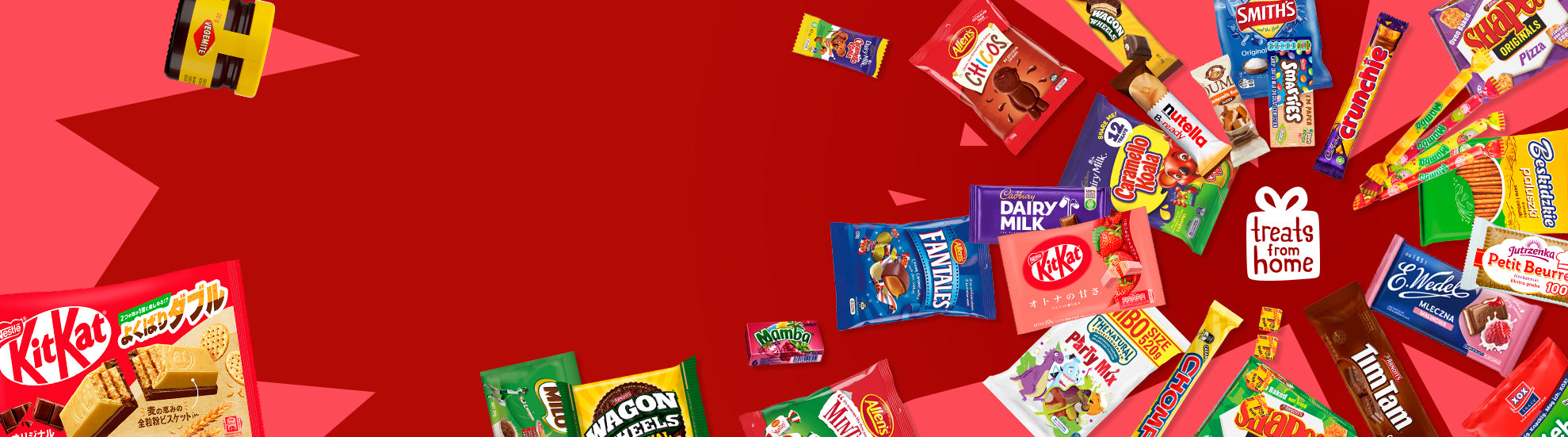 Treats From Home website banner featuring snack collections for sale 